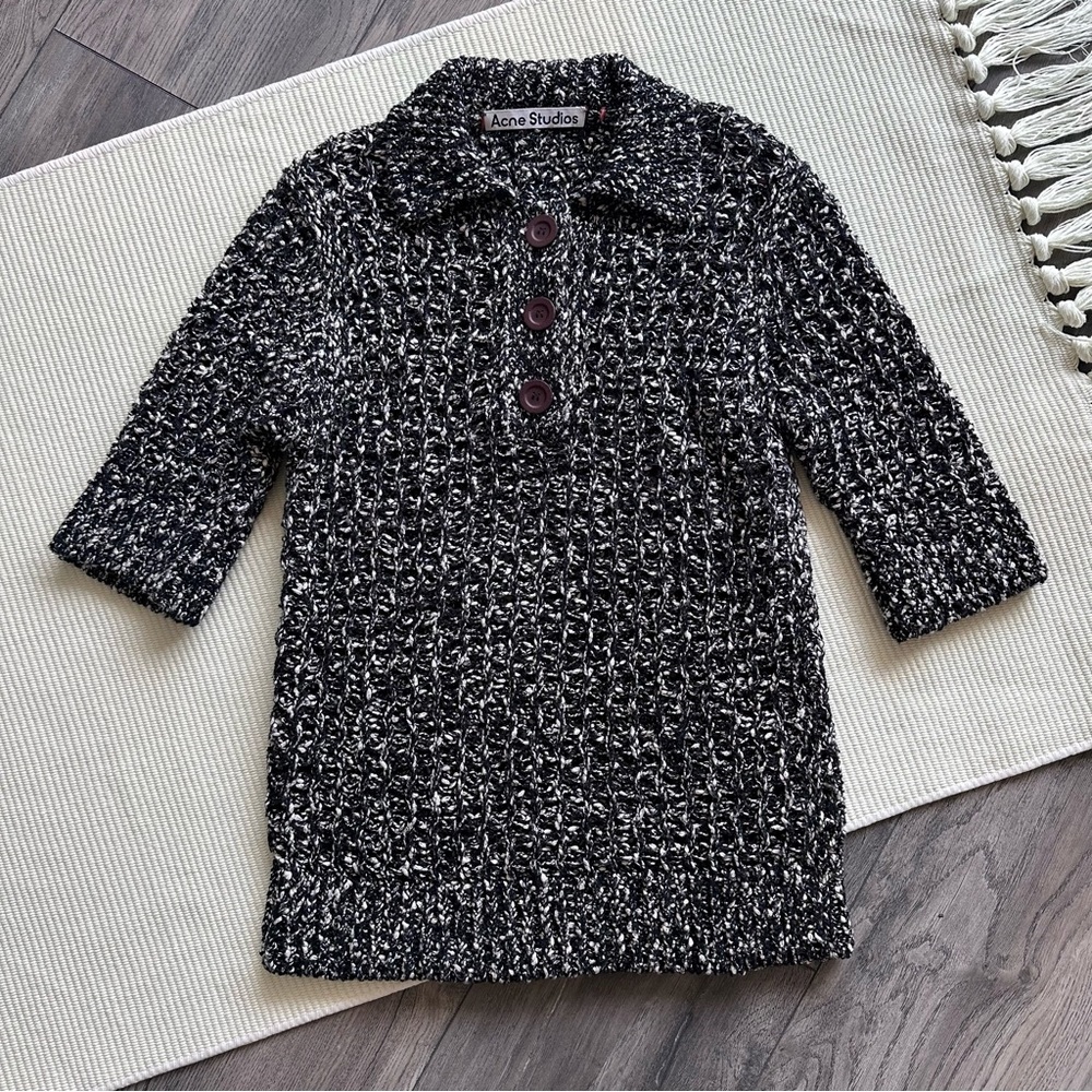 Acne Studios Black and White Marled Knit Polo Shirt